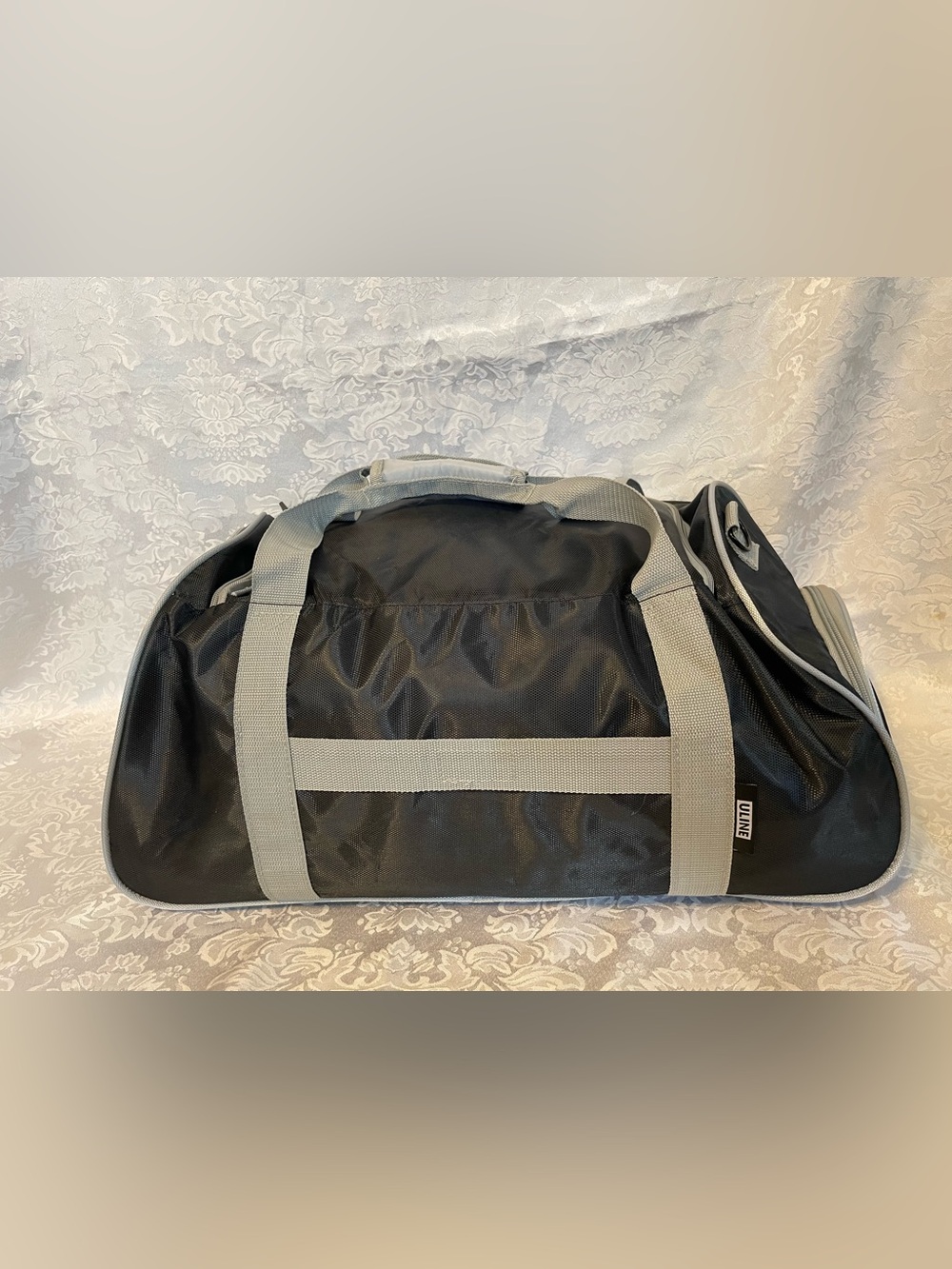 Men's Black Duffel Bag with Gray Straps - Classic Travel & Gym Bag